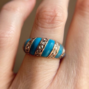 Antique Victorian 14K Gold Diamond & Turquoise Enamel Band Ring, sz 7.25 7.2g Bild 10