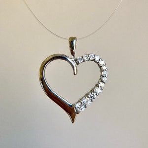 Vintage 14K White Gold Diamond Heart Pendant, Mothers Day Anniversary Gift image 1