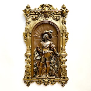 Antique Gustav Grohe Gilt Bronze Plaque German Pikeman 19thC Renaissance Revival image 1