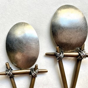 Cool Postmodern Studio Made Sterling Silver & Bronze Earrings, 1992 Vintage Clip image 4
