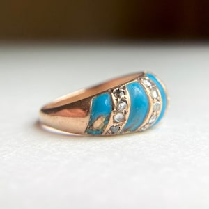 Antique Victorian 14K Gold Diamond & Turquoise Enamel Band Ring, sz 7.25 7.2g Bild 3
