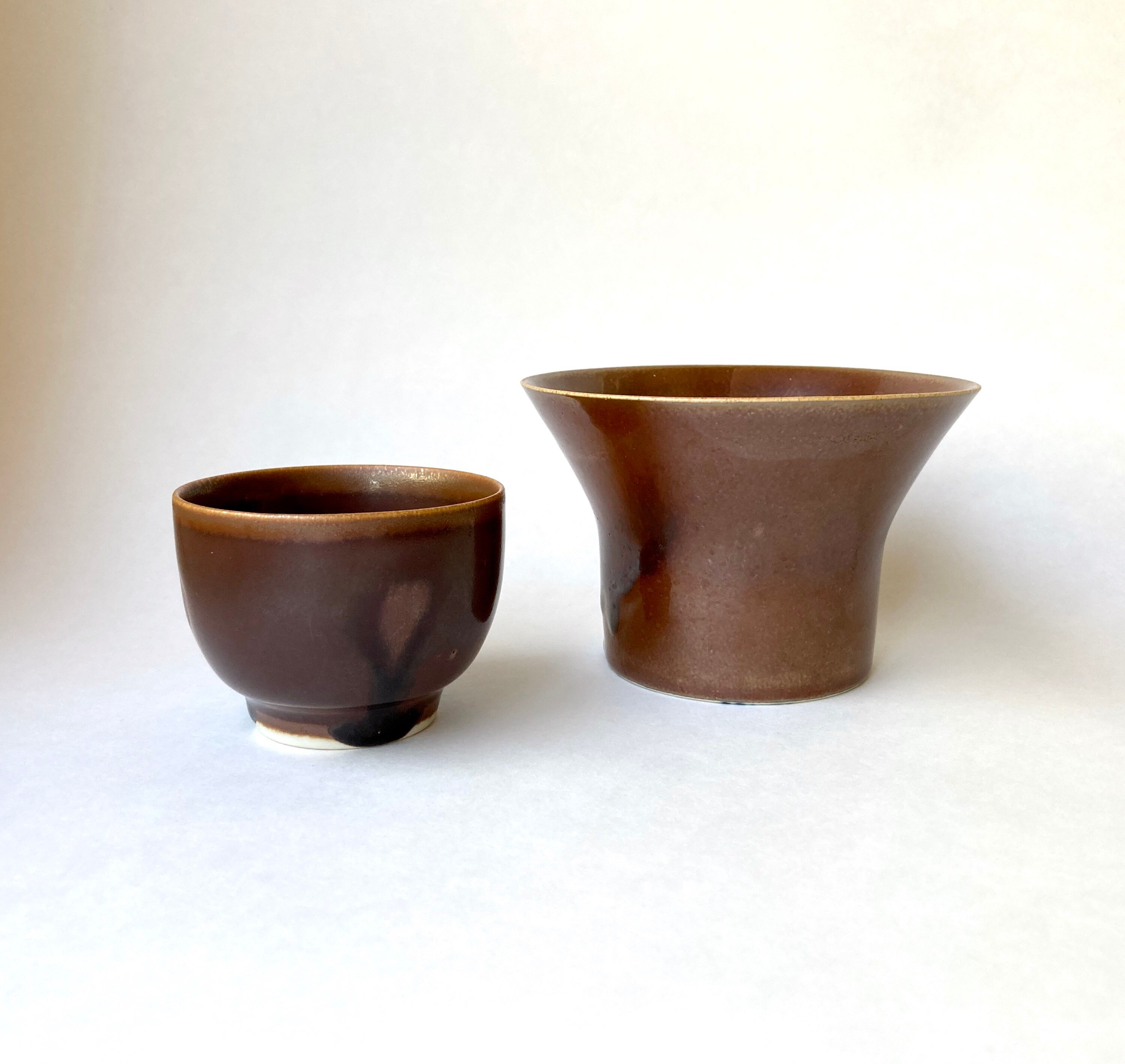 Modernist Royal Copenhagen Pottery Ochre Bowl & Cup Set, Nils 