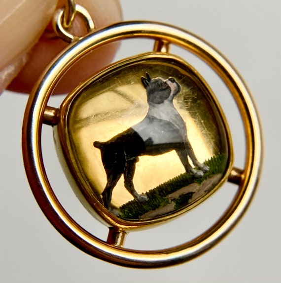 Antique Victorian 14K Gold Essex Crystal Dog Pend… - image 4