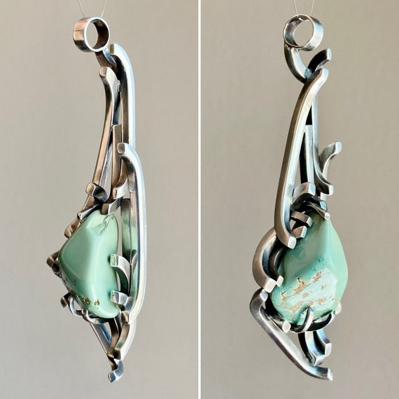 Cool Modernist Sterling Silver & Turquoise ? Pend… - image 6