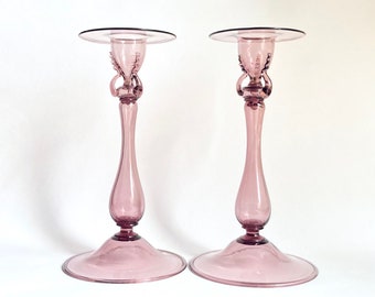 Vittorio Zecchin Soffiato Murano Glass Candlesticks Rare Cappellin Venini As Is