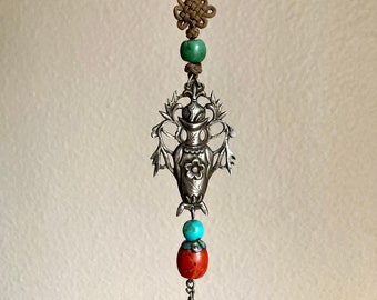 Antique Chinese Vase Form Silver Amulet Pendant Turquoise & Tibetan Coral, Qing