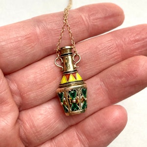 Vintage Chinese Export Silver Gilt Enamel Vase Urn Pendant on 24 14K Gold Chain image 2