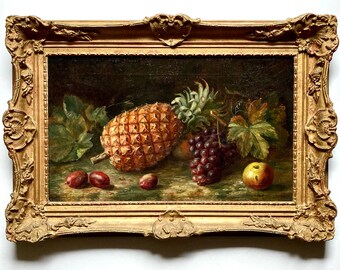 Fine Antique 19th C British Fruit Still Life Painting, Signed R. Macbeth Robert?