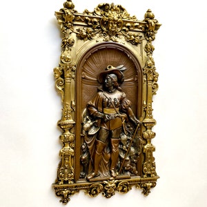 Antique Gustav Grohe Gilt Bronze Plaque German Pikeman 19thC Renaissance Revival image 2