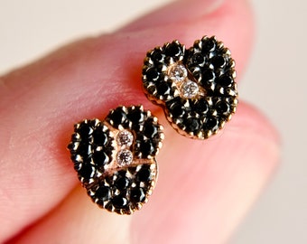 H Stern 18K Rose Gold Black & White Diamond Ancient America Jaguar Stud Earrings