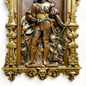 Antique Gustav Grohe Gilt Bronze Plaque German Pikeman 19thC Renaissance Revival image 5