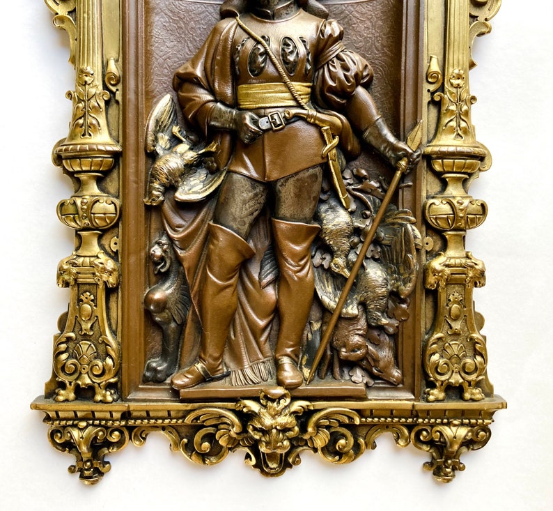 Antique Gustav Grohe Gilt Bronze Plaque German Pikeman 19thC Renaissance Revival image 5