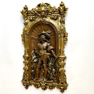 Antique Gustav Grohe Gilt Bronze Plaque German Pikeman 19thC Renaissance Revival image 3