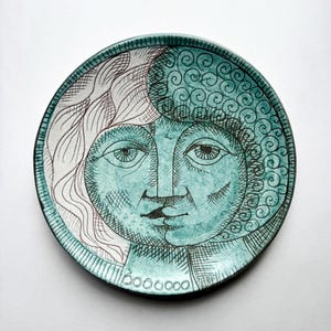 Intriguing Vintage Studio Pottery Wall Plate w/ Two Faces, Signed MCM Modernist