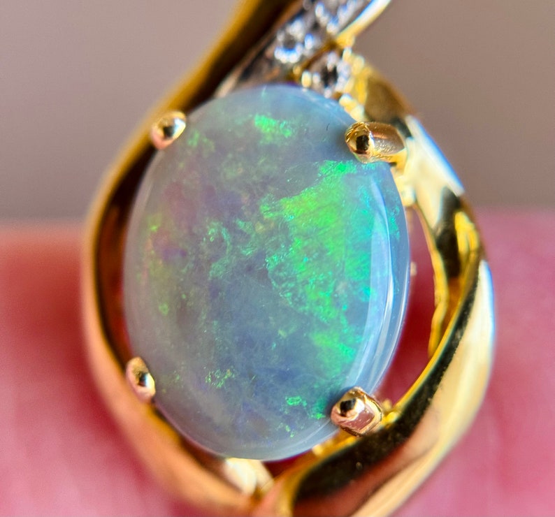 Large Vintage 18K 750 Yellow Gold Opal & Diamond Freeform Enhancer Pendant 5.3g image 3