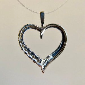 Vintage 14K White Gold Diamond Heart Pendant, Mothers Day Anniversary Gift image 6