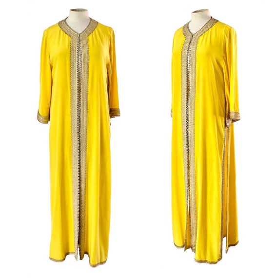 Gorgeous Vintage Moroccan Lemon Yellow Silk Caftan