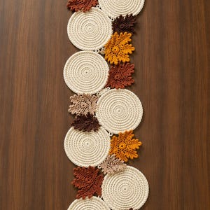 Maple Leaf Crochet Table Runner Pattern PDF, Fall Autumn Table Decor with Round Motifs, Thanksgiving Farmhouse Home Decor, Easy Beginner Pat