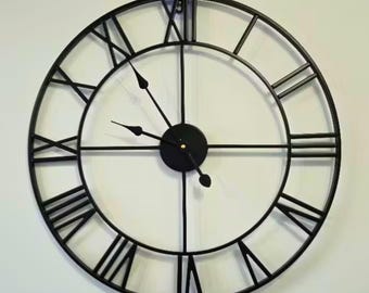 60cm Large Metal Wall Clock | Silent Roman Numeral Decor for Garden & Living Room