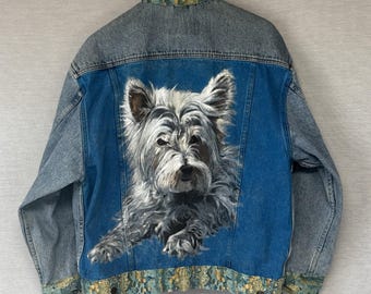 Hand Painted  Denim Dog Jacket - Yorkshire Terrier - Women's Medium Eddie Bauer