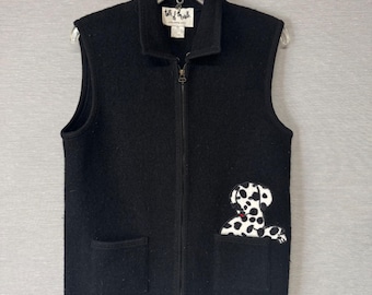 Talk of the Walk Atlantic City Black Boiled Wool Dalmatian Dog Zip Vest - Sz S