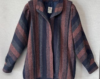 Vtg Avoca Collection Irish Tweed Wool Jacket Striped - Women's Medium - Purple