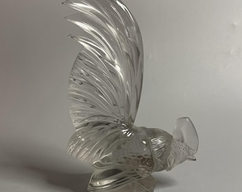 Vtg R. LALIQUE France "Coq Nain" Rooster 1135 Mascot - Molded Signature - READ