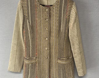 READ Vtg Deborah Cross Textile Artist Unique Hand Woven Coat Jacket Sz 10/12 ?