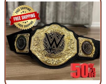 WWE World Heavyweight Championship Belt Replica - Adult Size Black Leather Strap Gold Plates