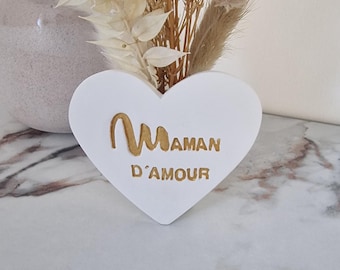 Jarrón de arcilla personalizado en forma de corazón – “Amada mamá” – Decoración con flores secas – Regalo para el Día de la Madre – Regalo personalizado