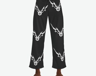 Tribal Flame Streetwear Pants, Black Aesthetic Lounge Pants, Unisex Urban Style Pajama Bottoms, Edgy Graphic Street Fashion