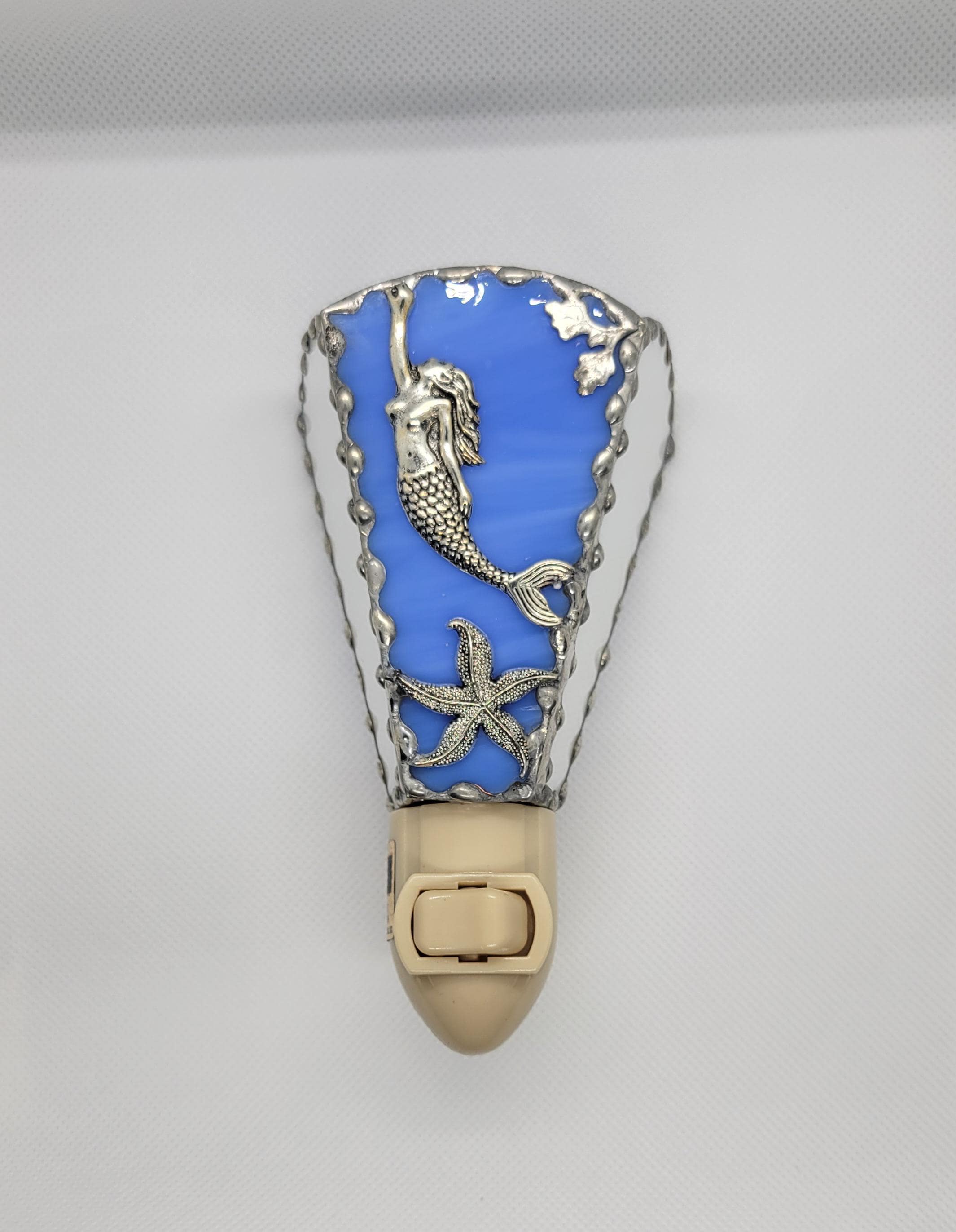 Mermaid wall Plug In Night Light, Blue and White Swirl Stained glass Light for Bathroom, Kitchen Hallway, Dorm Room, Coastal décor