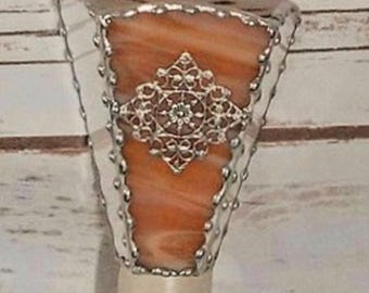 Stained Glass Night Light Plug In, Victorian Design with amber caramel Brown Stained Glass, Home Décor for  Bathroom Hallway Kitchen,
