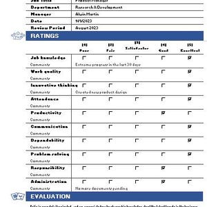 Hoja de cálculo para la evaluación del desempeño de los empleados, sistema de seguimiento de recursos humanos, cuadro de mando integral (Excel y Google Sheets)