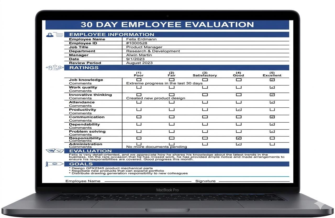 Employee Performance Evaluation Spreadsheet, Performance Review ...