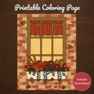 Ausmalbild „Herbstlicher Fensterkasten“ zum Ausdrucken – Sofortiger digitaler Download – Handgezeichnet – Strichzeichnung – PDF/PNG – Format: 8,5 x 11 Zoll