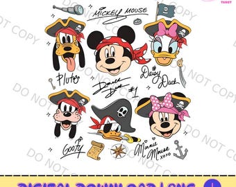 Vintage Disneyland Mickey & Friends Pirate Signature Crew direct downloaden, Minnie Goofy Donald Daisy-bundel png, DisneyCruise-cadeau
