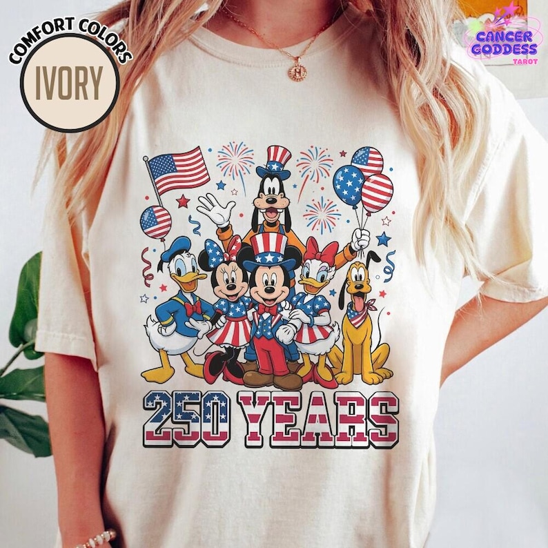 Comfort Colors Retro Disneyland 4th of July 250 Years Shirt, Mickey Minnie Patriotic 1776-2026 Tee, Disneyland 250th Anniversary T-Shirt image 1