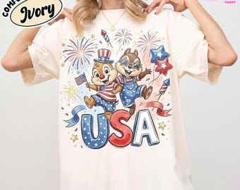 Camiseta retro patriótica de Chip y Dale de EE. UU., camiseta de fuegos artificiales del 4 de julio de Disney, viaje familiar del Día de la Independencia 2026, camisetas del 250 aniversario de Estados Unidos