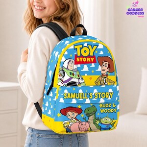 Custom Kids Name Toys Land Backpack, Buzz & Woody School Bag, Rex Hamm Jessie Alien, Birthday Gift for Kid, Preschool Supplies
