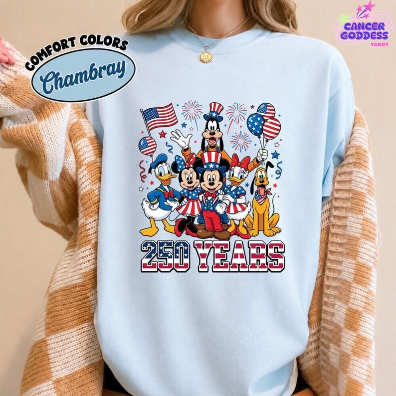 Comfort Colors Retro Disneyland 4th of July 250 Years Shirt, Mickey Minnie Patriotic 1776-2026 Tee, Disneyland 250th Anniversary T-Shirt image 2