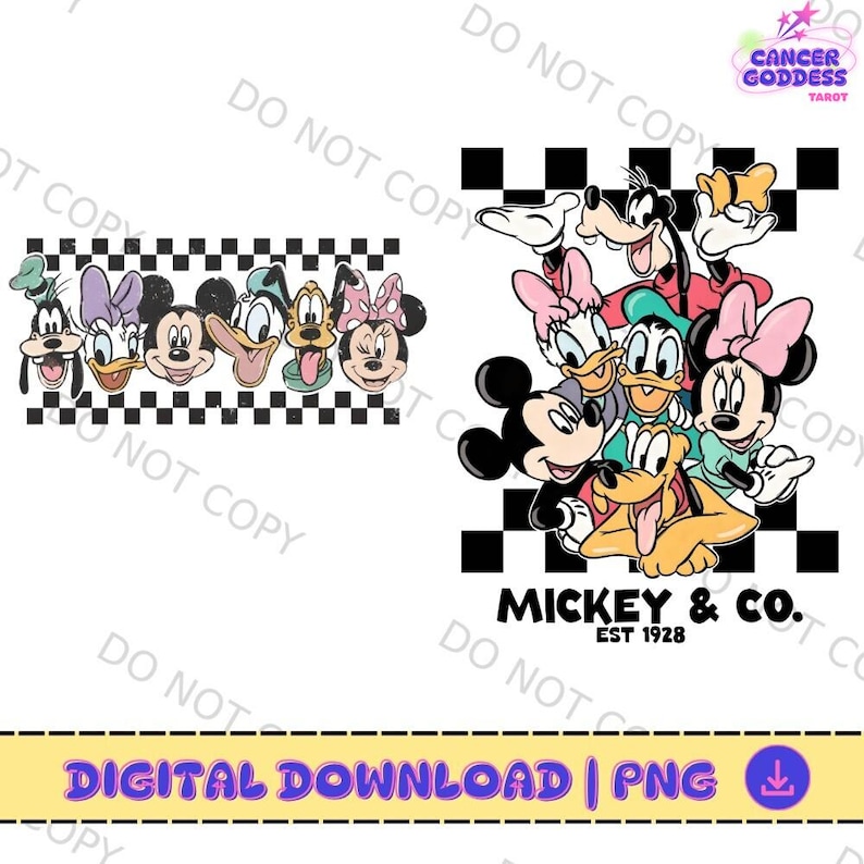 Retro Mickey and Friends Checkerd Bundle PNG, Disneyland Mickey and Co Characters Digital File, Mickey And Minnie Head Sketch Trip 2026 image 1