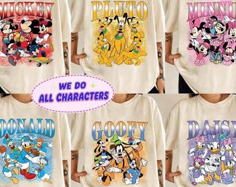Disney All Characters Retro Checkered Custom Shirt, Vintage Disney Matching Tee, Disney Family Trip, Mickey & Co., Custom Bootleg Disney
