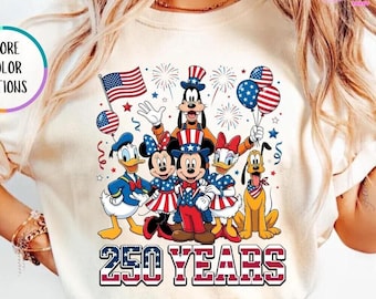 Comfort Colors Disney 250 Years Shirt, Disney Mickey And Friends 250th Anniversary Shirt, Disney 4th of July Shirt, Patriotic 1776-2026 Tee