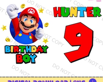 PNG personalizado de Mario Friends para niño de cumpleaños, regalo de cumpleaños único para niños, archivo digital personalizado de Mario para niño de cumpleaños, camiseta de Super Mario para bebé