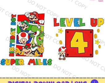 Descarga PNG de cumpleaños personalizado de Super Mario, regalos personalizados para niños pequeños con nombre, cumpleaños de Super Mario, fiesta de cumpleaños familiar a juego
