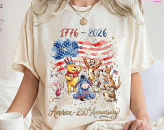 Comfort Colors USA 250th Anniversary Pooh Shirt, Patriotic 4th of July Shirt, Winnie the Pooh Friends America 1776 2026, Retro Disney Shirt