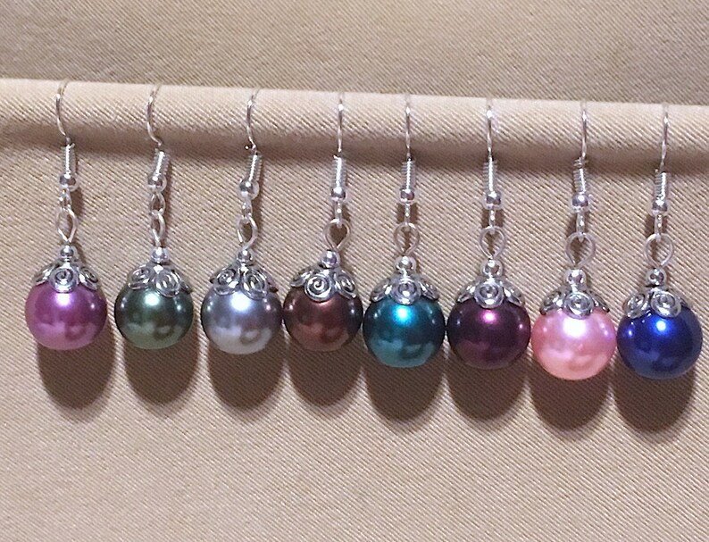 Large Glass Pearl Wedding Earrings wSilver Swirl Accents Handmade Original Colored Pearl Bridesmaid Earring Pearl /& Silver Accent Earrings
