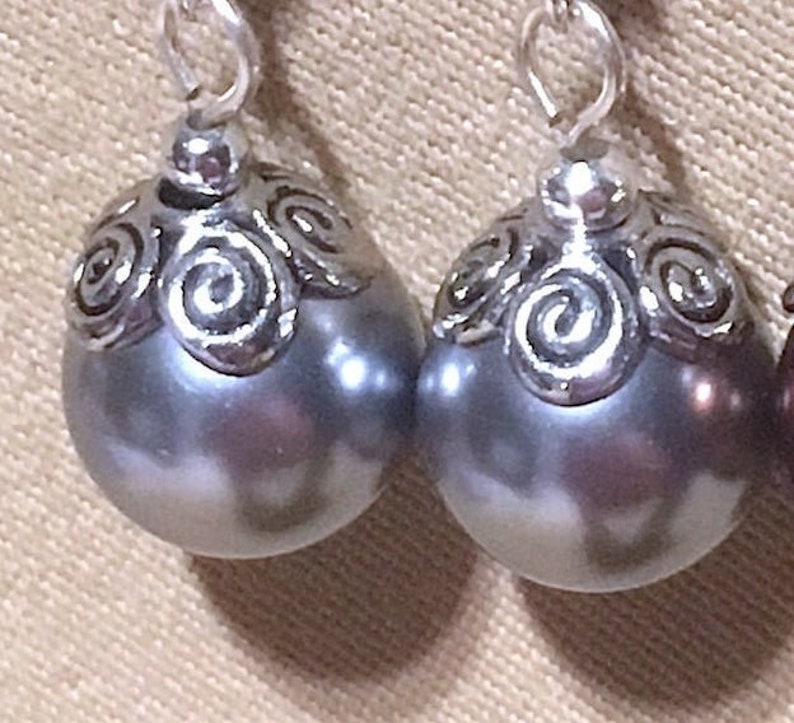 Large Glass Pearl Wedding Earrings wSilver Swirl Accents Handmade Original Colored Pearl Bridesmaid Earring Pearl /& Silver Accent Earrings