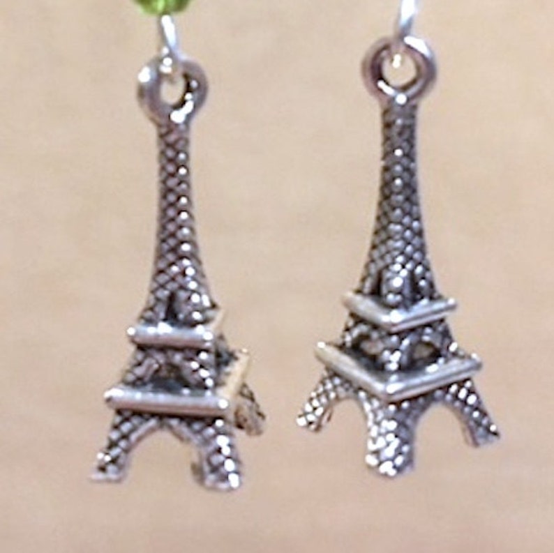 Handmade Beaded Jewelry Crystal Charm Earrings Paris Eiffel Tower Earrings Purple Bead /& Peridot Crystal 3D Eiffel Tower Charm Earring
